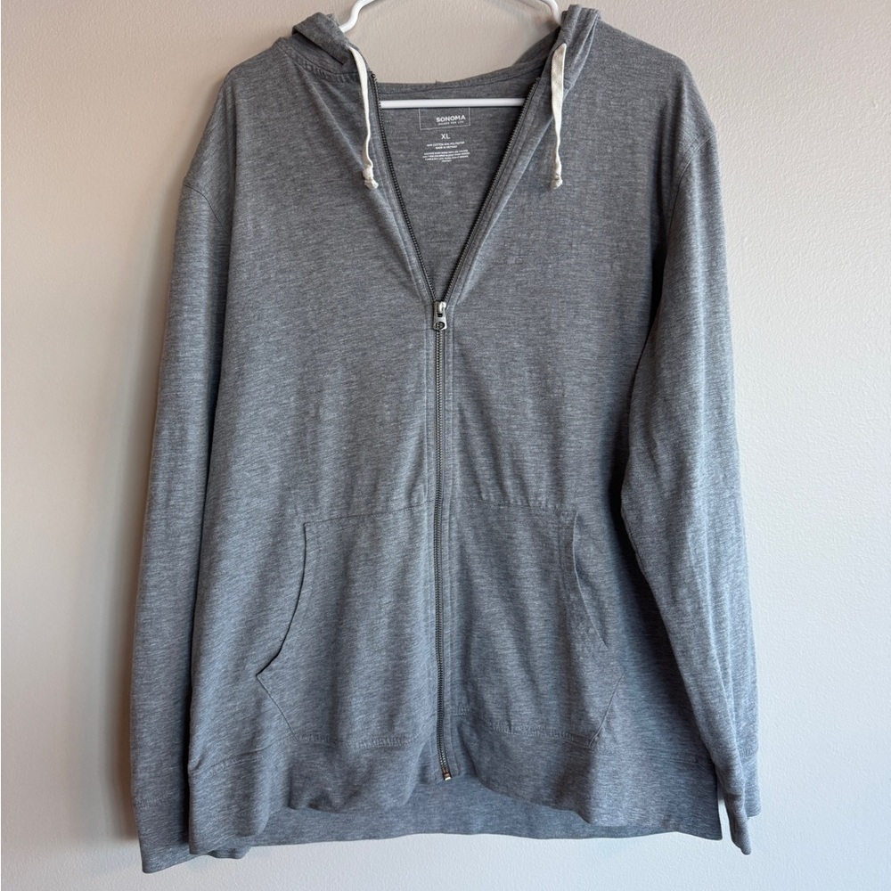 Sonoma Men's Gray Hooded, Zip Up Sweatshirt - XL